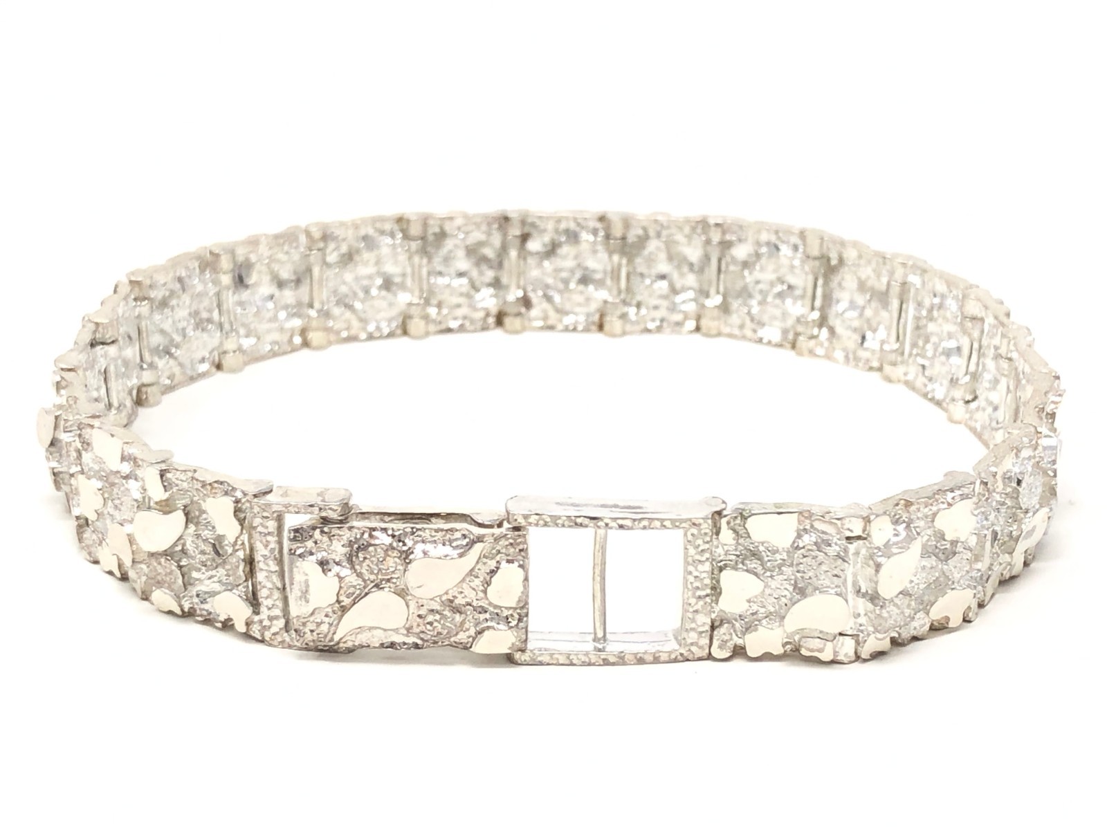 925 Sterling Silver Solid Nugget Bracelet Adjustable 8″ 12.5mm 28.5 grams