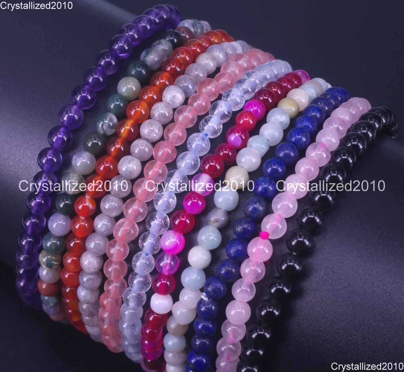 Handmade 4mm Natural Gemstone Round Beads Stretchy Bracelet Healing Reiki 7.5″