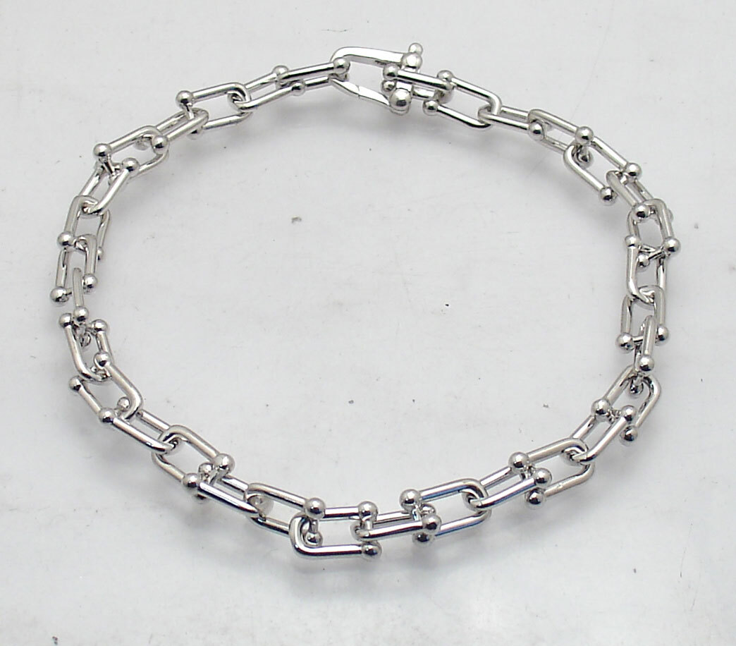 Solid U Link Hardware Chain Bracelet or Necklace Anti-tarnish Real Solid Silver