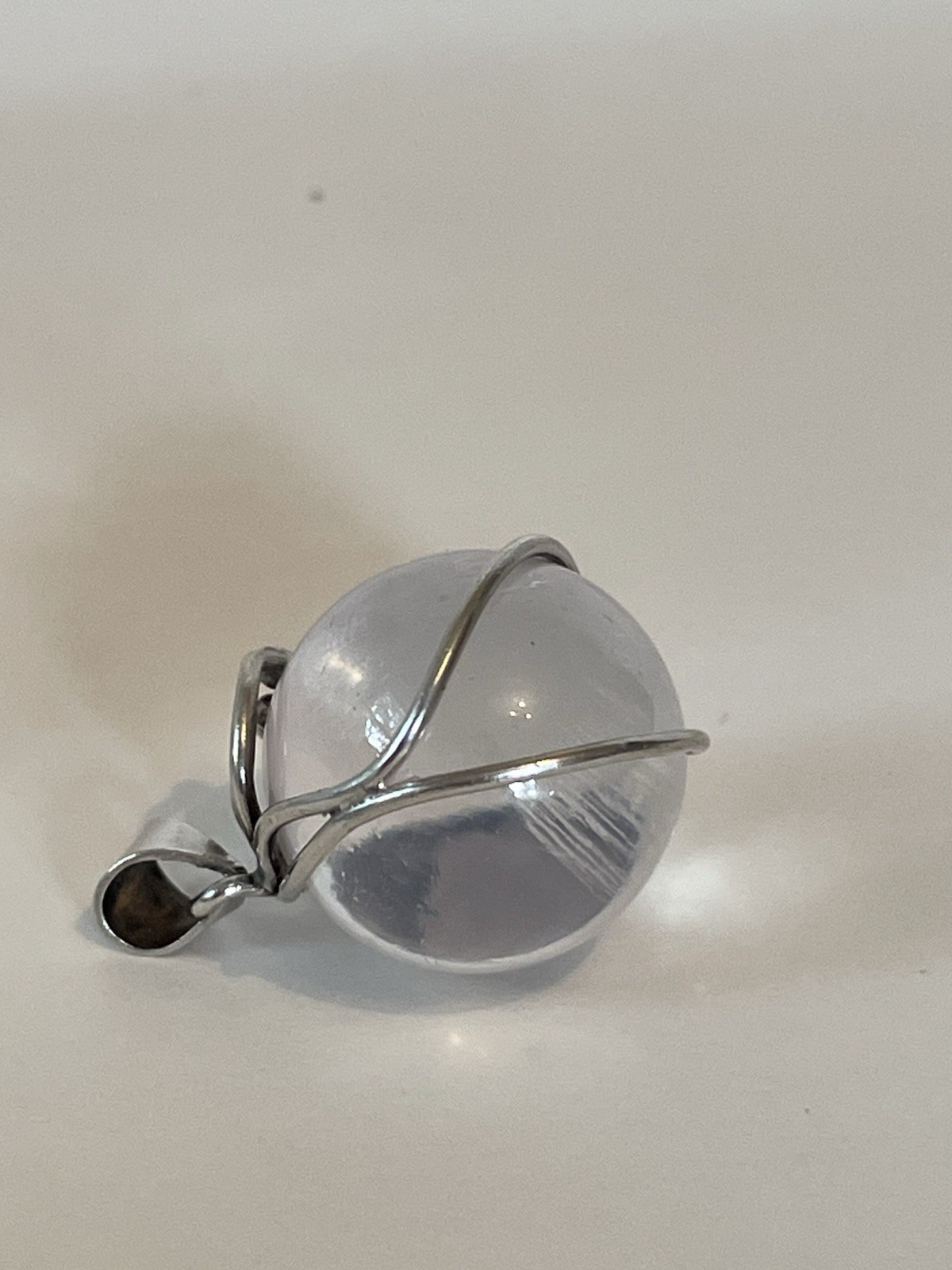 Vtg Sterling Silver Crystal Glass Quartz? Pools Of Light Orb Ball Pendant Locket