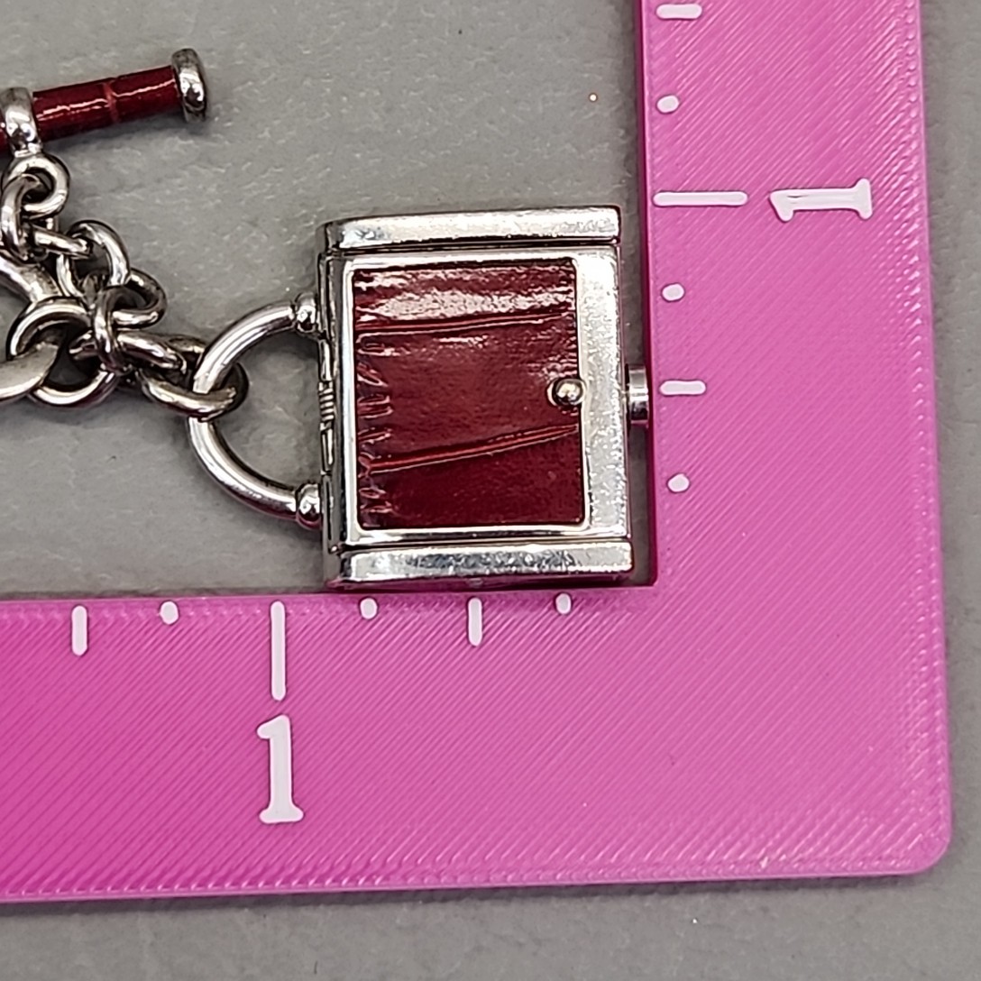 Ecclissi Bracelet Purse Charm Watch Red Faux Leather Silver Tone Chain 7″