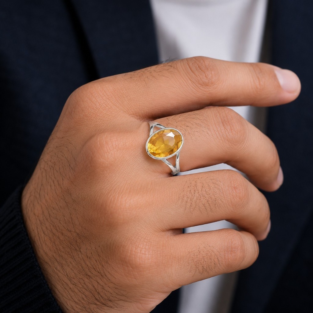 Certified 8.25 Ct Yellow Sapphire Ring Silver Plated Adjustable Men Women Gift