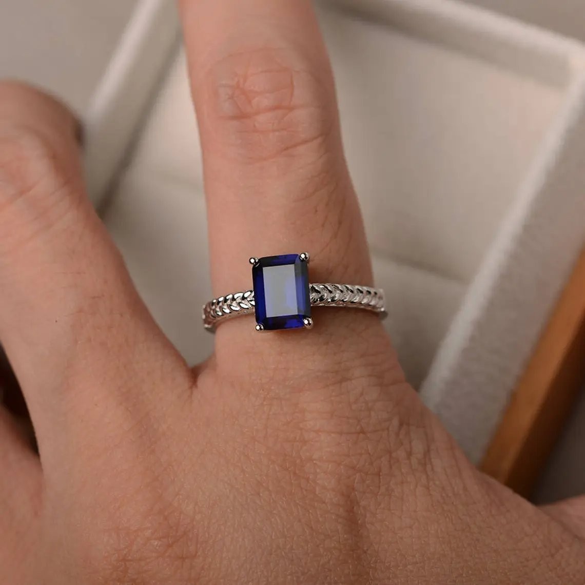 2CT Blue Sapphire Gemstone 925 Silver Plated Solitaire Ring US Duty Free