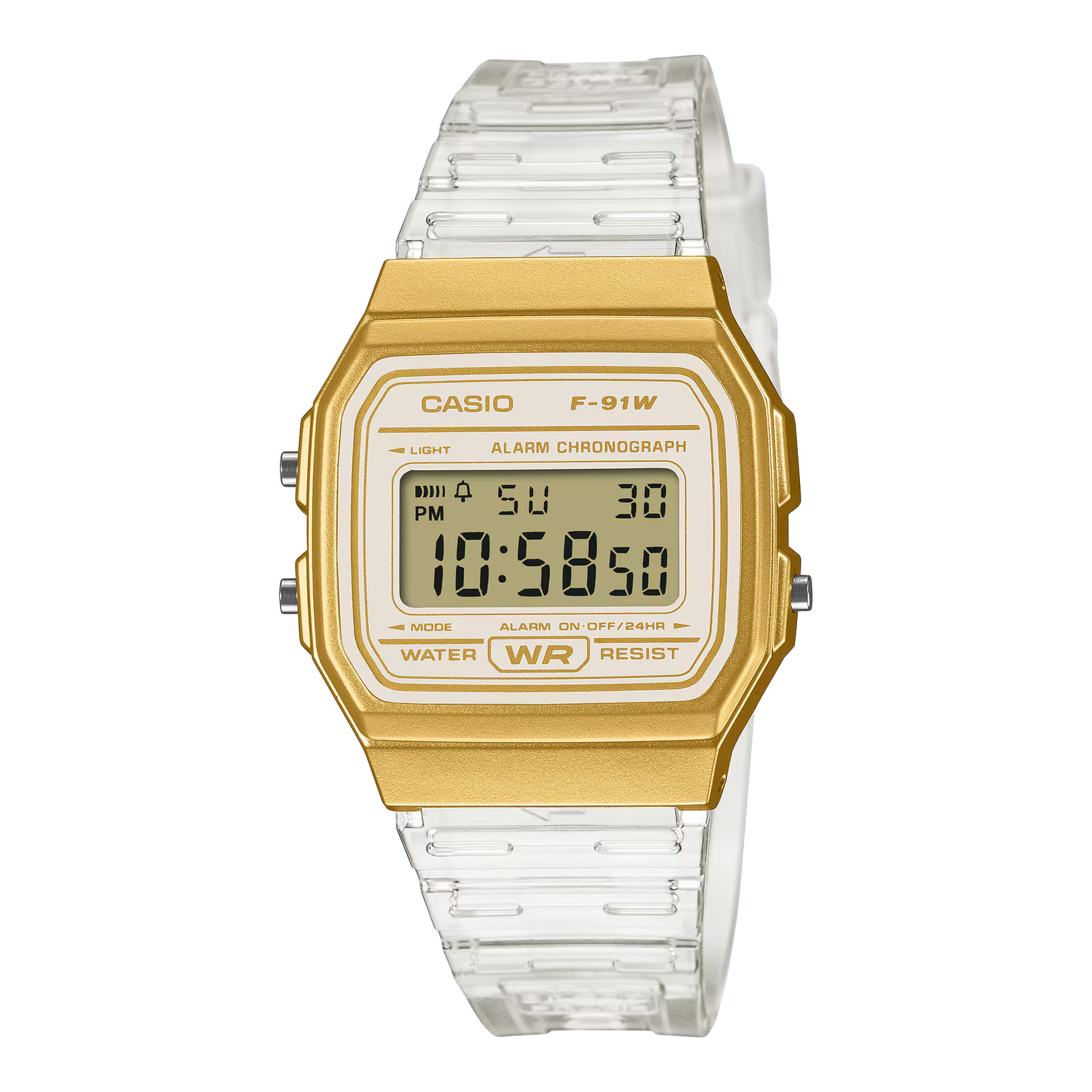 CASIOF-91WS-7A2 TRANSPARENT GOLD DIGITAL WATCH