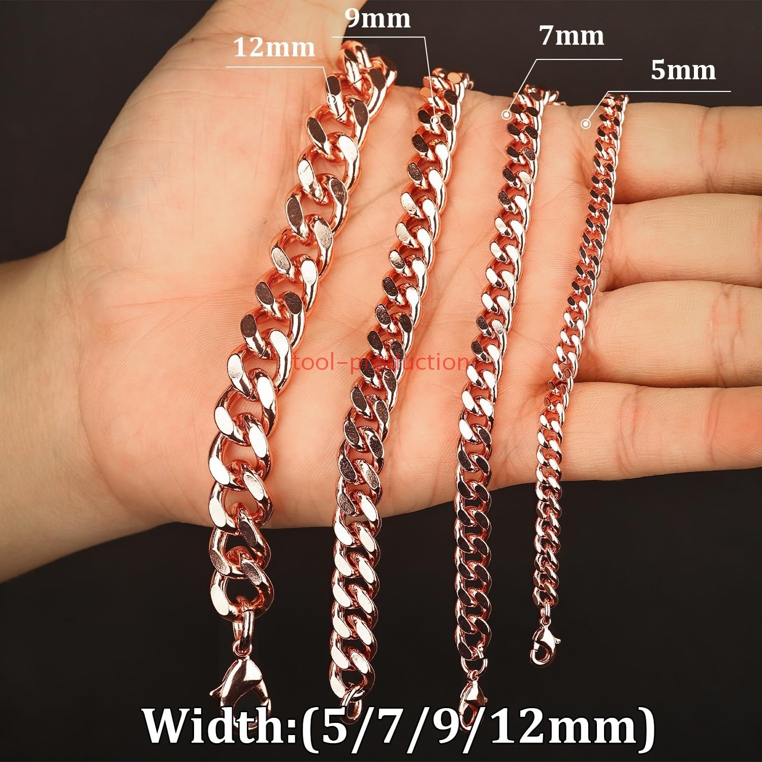 Copper Bracelet for Men–99.95% Pure Copper Cuban Link Chain–8.5in 5mm, 7mm, 12mm