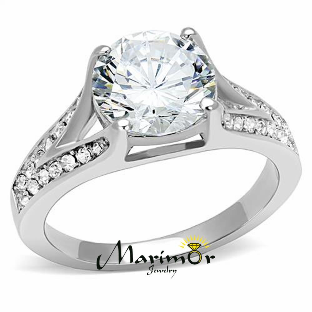 Women’s 3.17 Ct Round Cut Zirconia Stainless Steel Engagement Ring Size 5-10