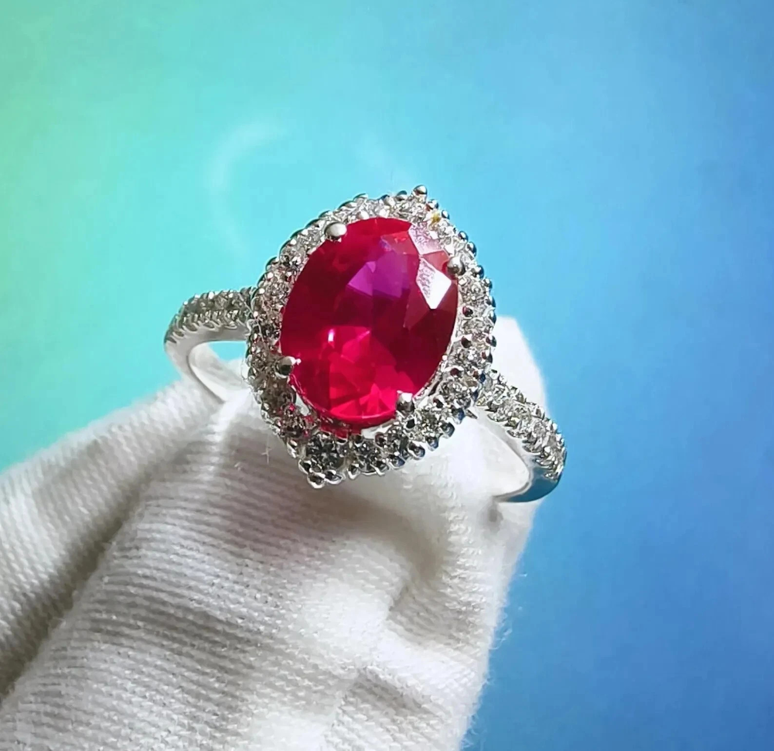 4.60 Ct Oval Cut Natural Ruby Diamond Engagement Ring 14K Solid White Gold 7