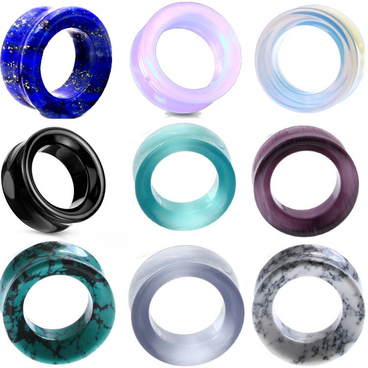 Ear Gauges Organic Stone Ear Plugs Hollow Centered Tunnels Double Saddle beveled
