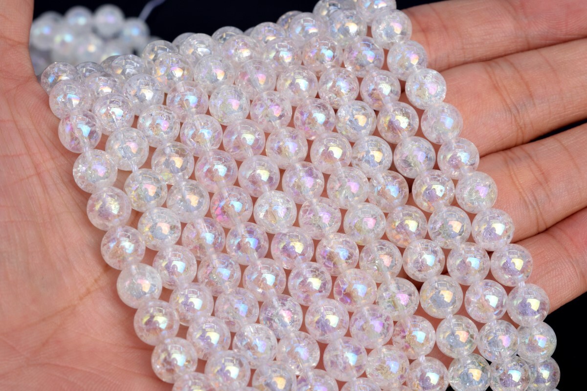 Rainbow Crystal Clear Quartz Crack Pattern Beads Round Loose Beads 6/8/10MM