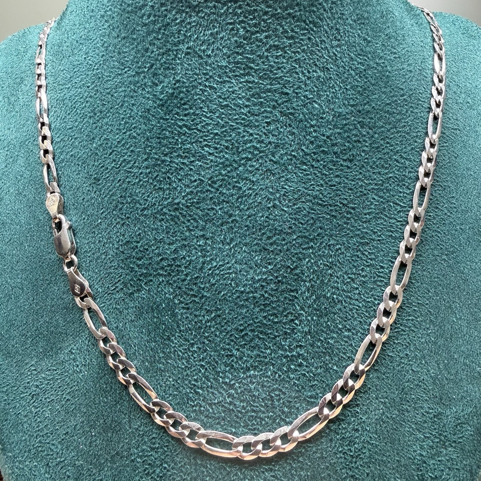 ITALY 925 Sterling Silver FIGARO Chain Necklace 18” 4.3mm