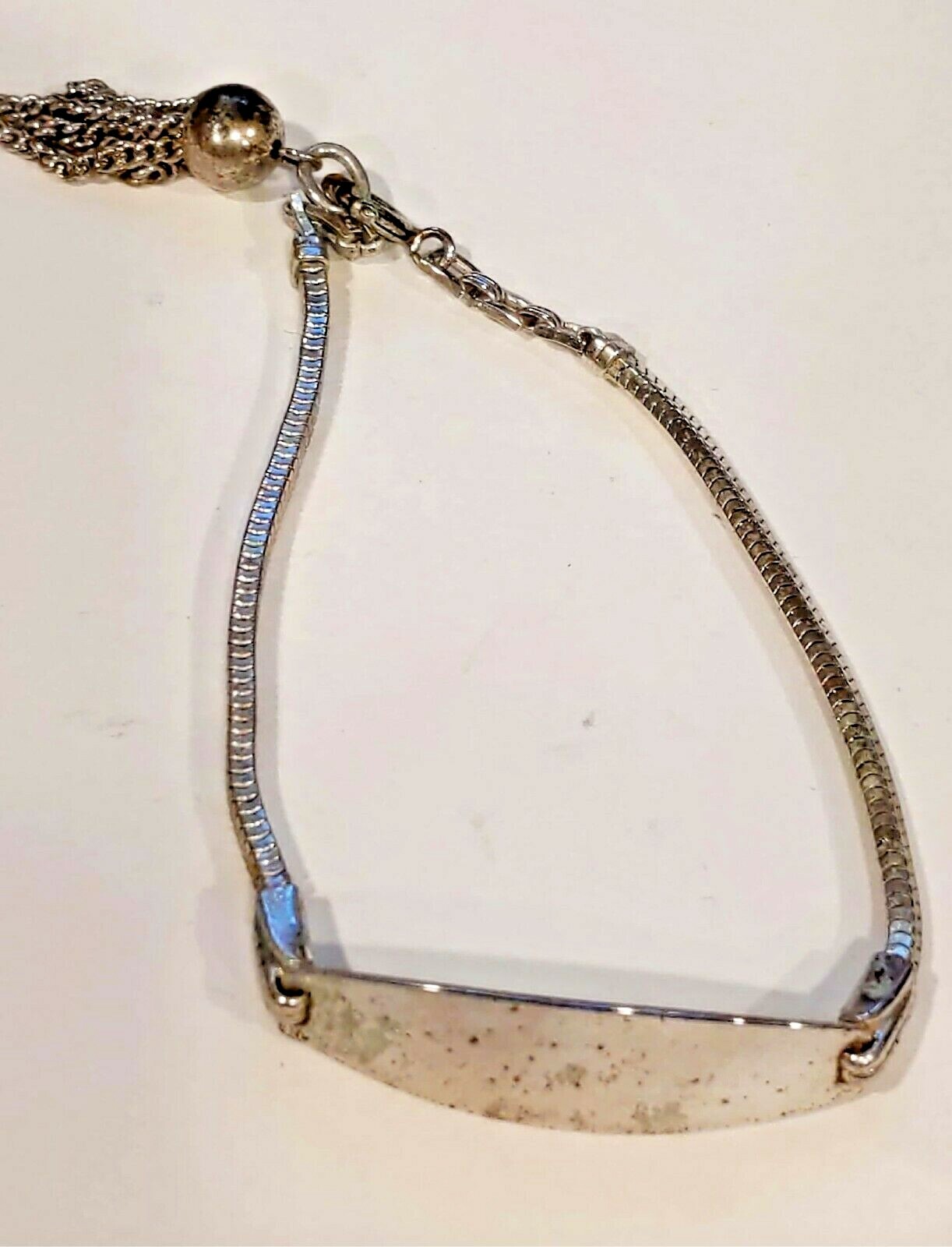 Antique Retro Silver ID Identification Plaque Bracelet with Charm Dangle #SEAD