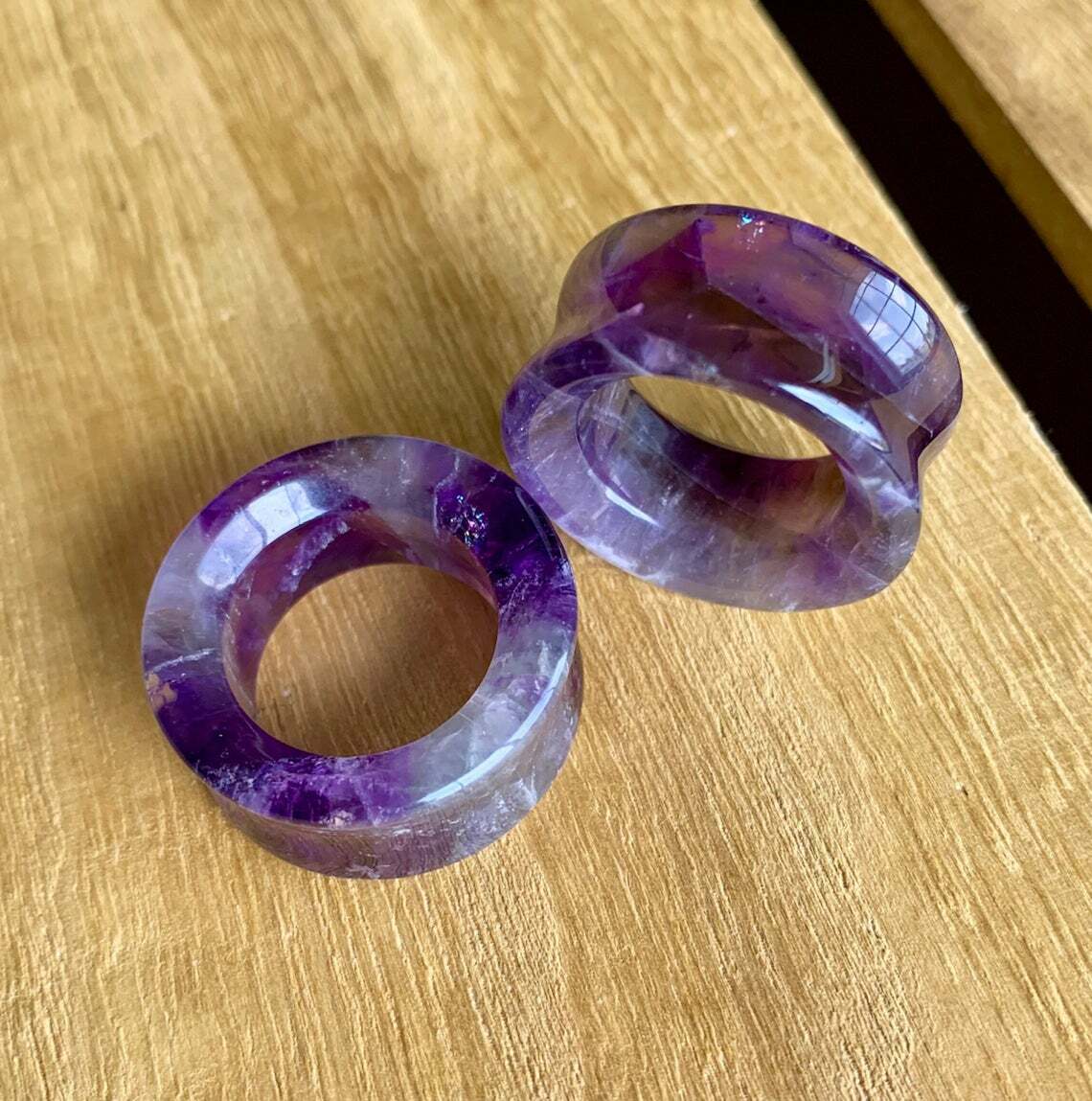 PAIR Amethyst Amythest Organic Stone Tunnels Plugs Earlets Gauges