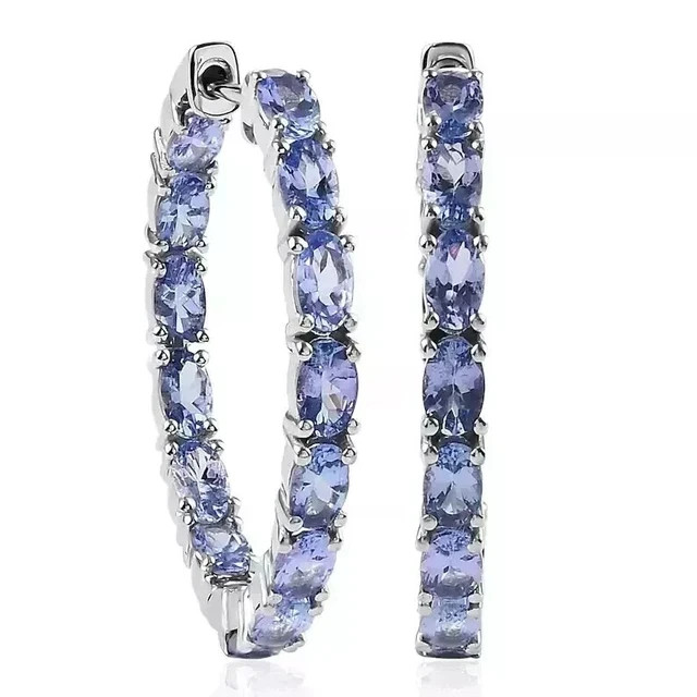 2.50Ct Oval Cut Lab-Created Blue Tanzanite Hoop Earrings 14K White Gold Plated