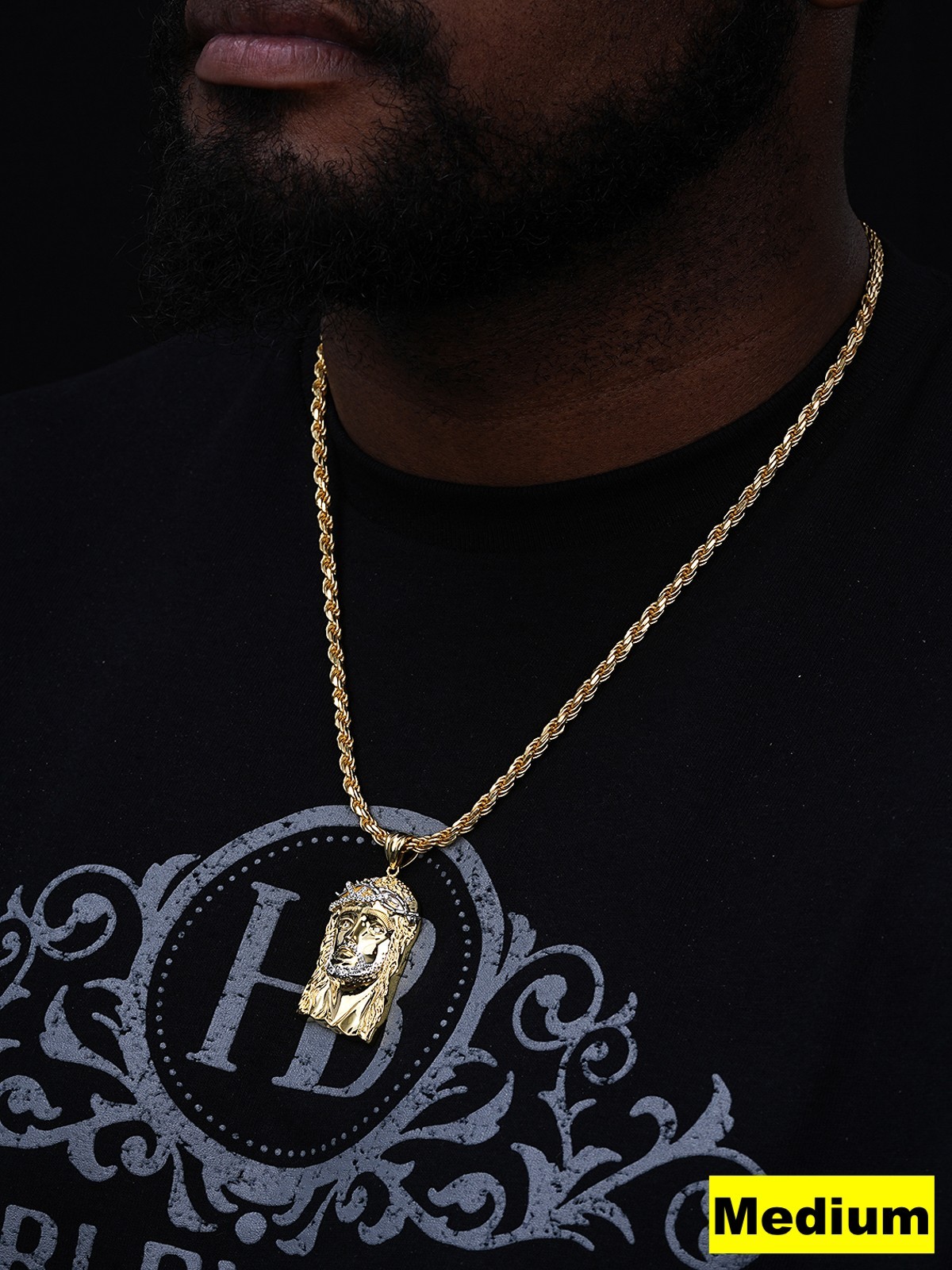 Solid 925 Silver 14k Gold Plated Jesus Piece ITALY Necklace HIP HOP Real Iced