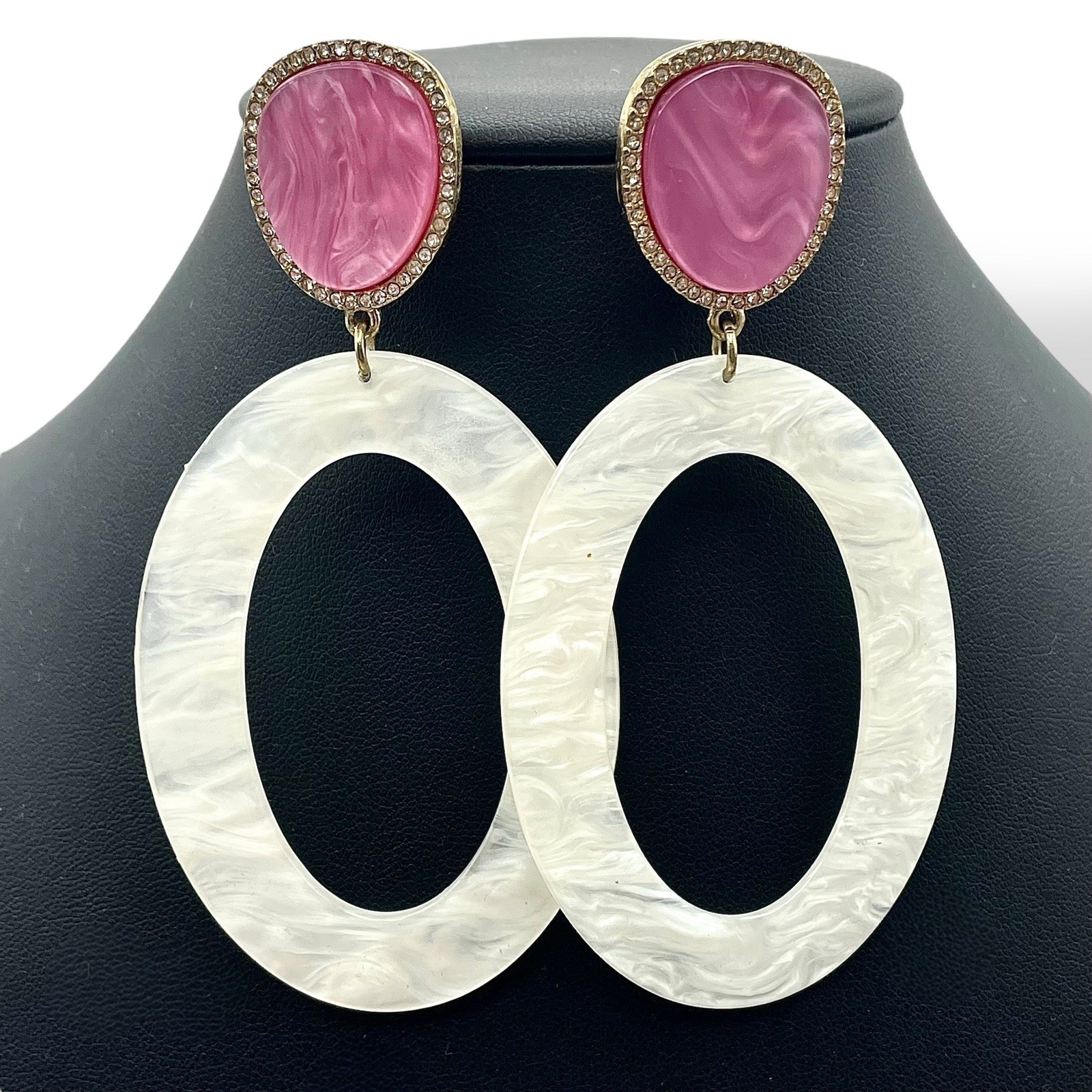 SUGARFIX Lucite Earrings Dynasty Barbie Pink White Gold Tone NWOT🔥!SALE!🔥