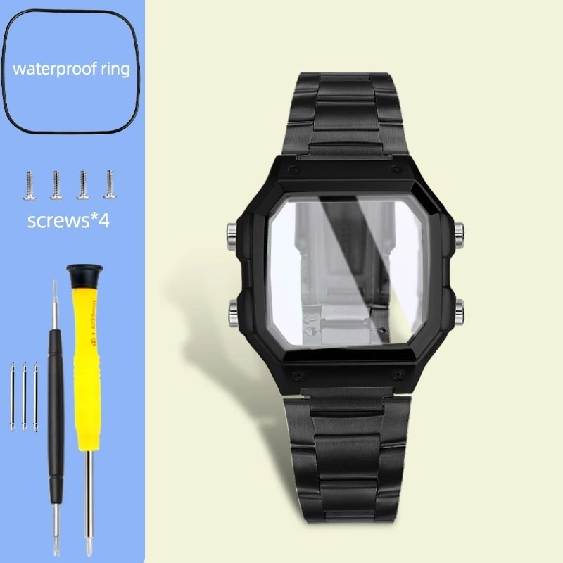 Watch Mod Kit Stainless Steel Metal Case watchband set For Casio AE1200 AE1300