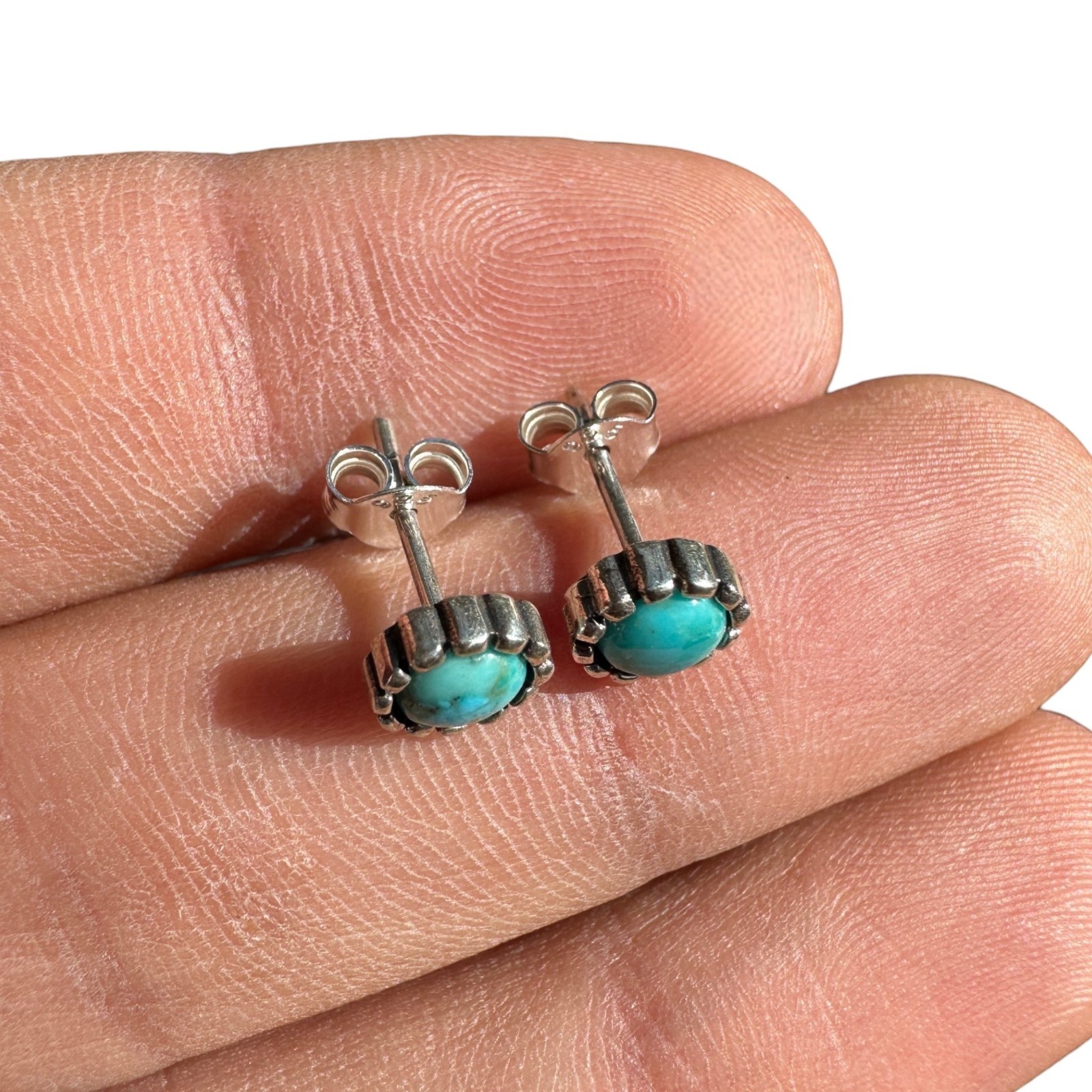 Turquoise Stud Earrings 7mm Sterling Silver Genuine Oxidized Stud Earrings