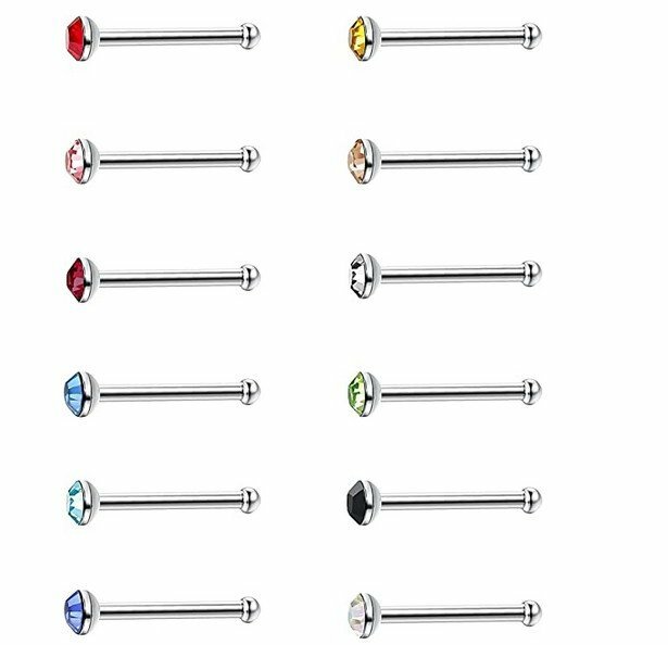 22G 60Pcs Stainless Steel Nose Studs Rings Piercing Pin Body Jewelry 1.5mm 2mm