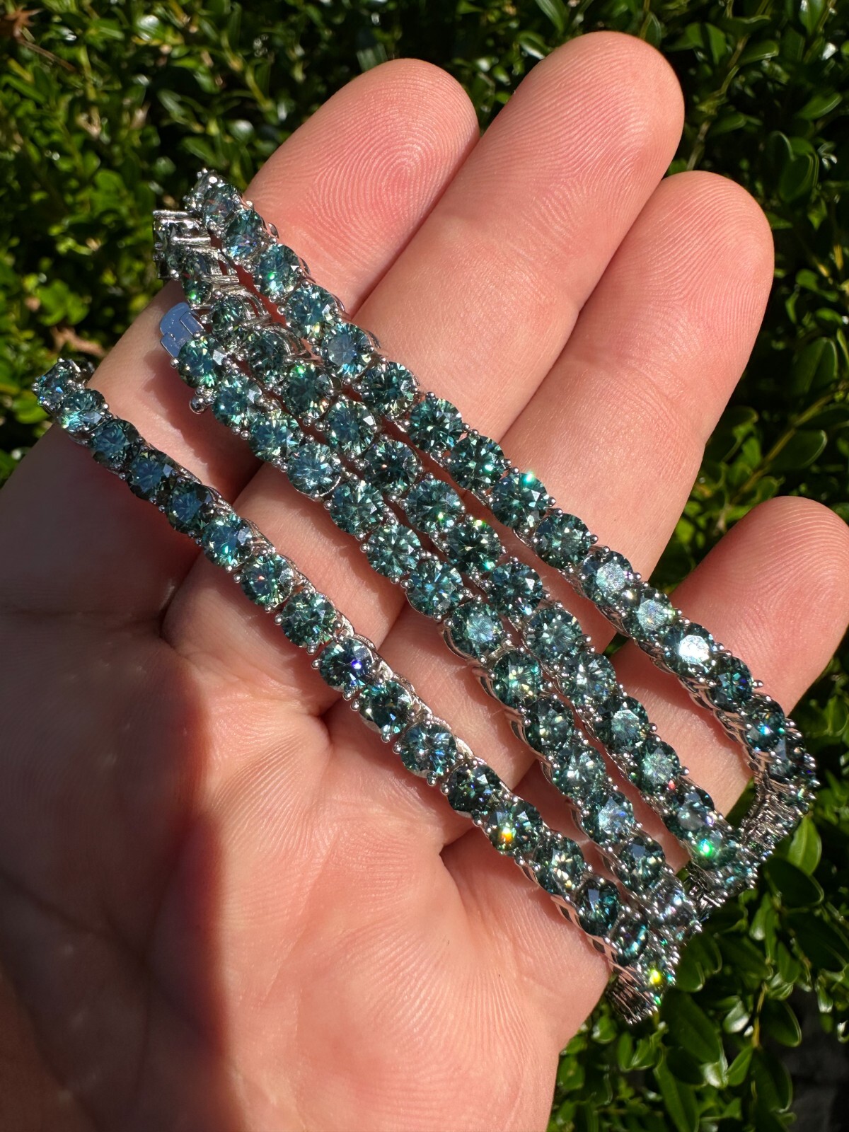 Blue Green MOISSANITE 5mm Tennis Chain 925 Silver Iced Necklace Passes Tester