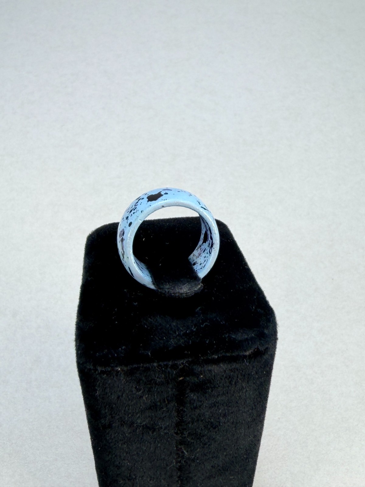 Blue Enamel Wide Band Ring Speckled Metal Statement Modern Fashion Jewelry