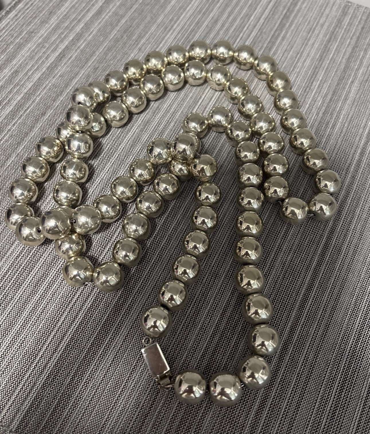 Soni Dell Signed 925 Sterling Silver Mexico Beaded Ball Chain Necklace