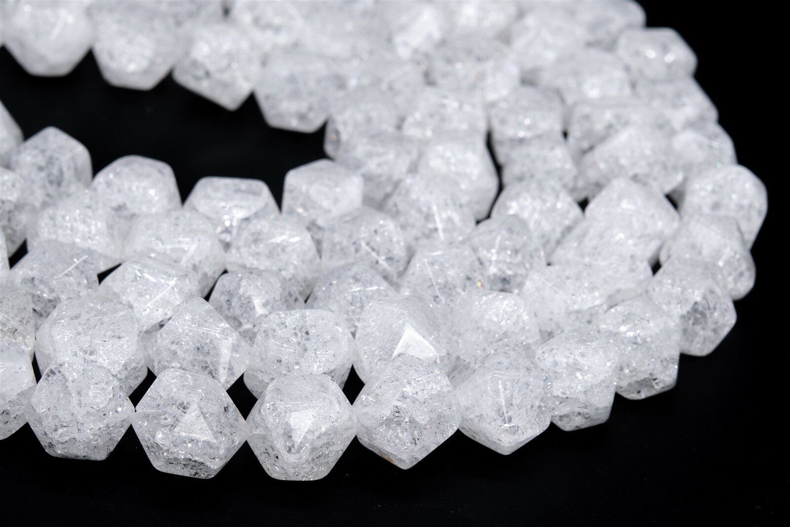 15x12MM White Crystal Quartz Crack Pattern Faceted Nugget Grade AAA Natural Bead