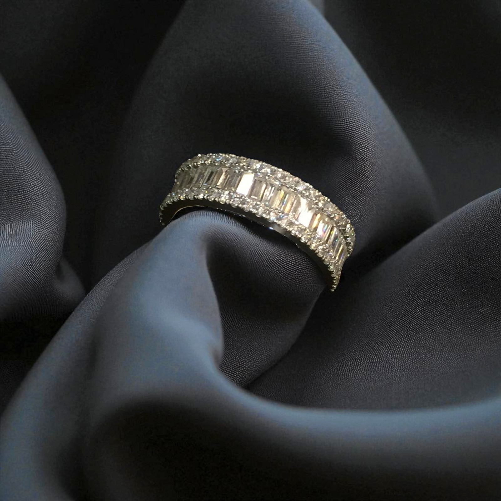 Classy 2.58 Cts Round Baguette Diamonds Unisex Half Eternity Band Ring 14K Gold