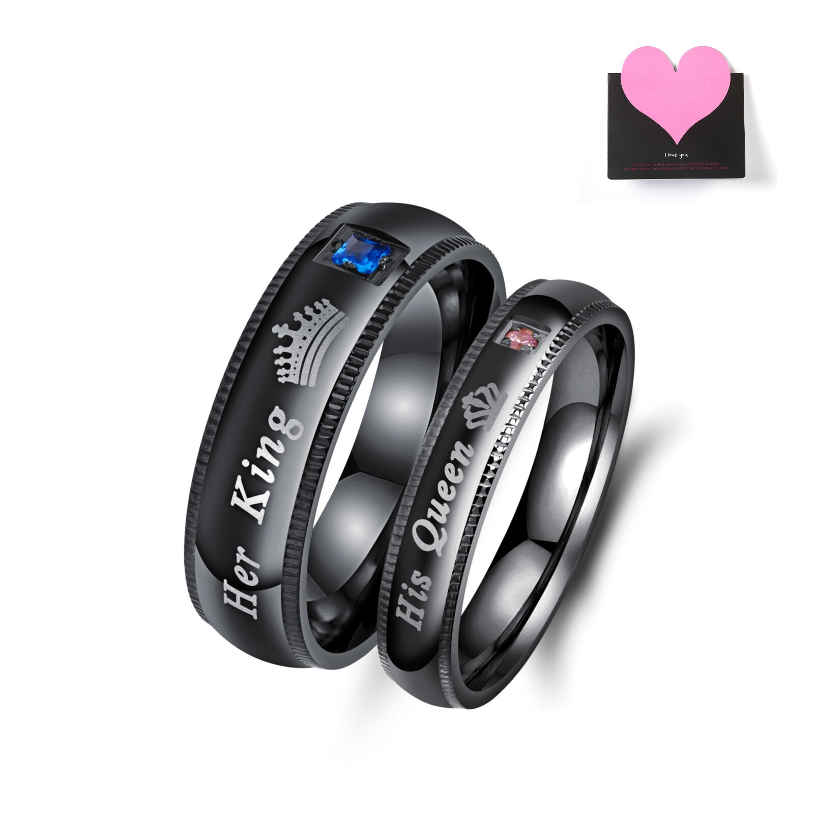 2pc Couple His Queen&Her King Rings Stainless Steel CZ Band Valentine’s Day Gift