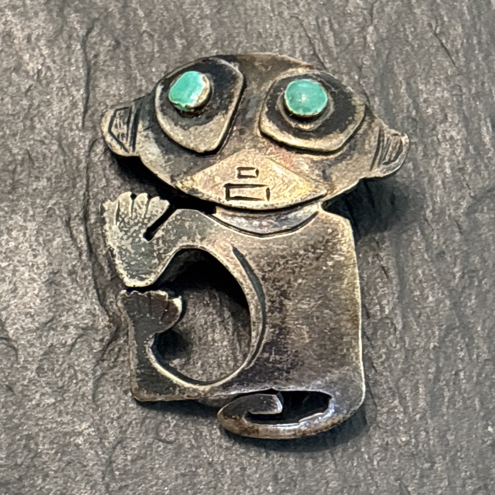 Graziela Laffi Peru Monkey Sterling Silver Enamel Eyes Vintage Brooch Yd