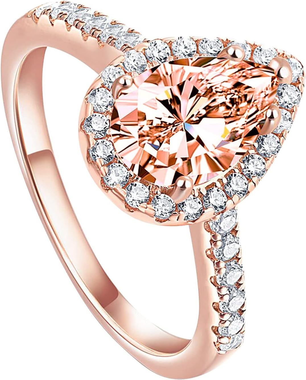 Rose Gold Teardrop-Shaped Zircon Promise Proposal Rings Lady Bride Wedding