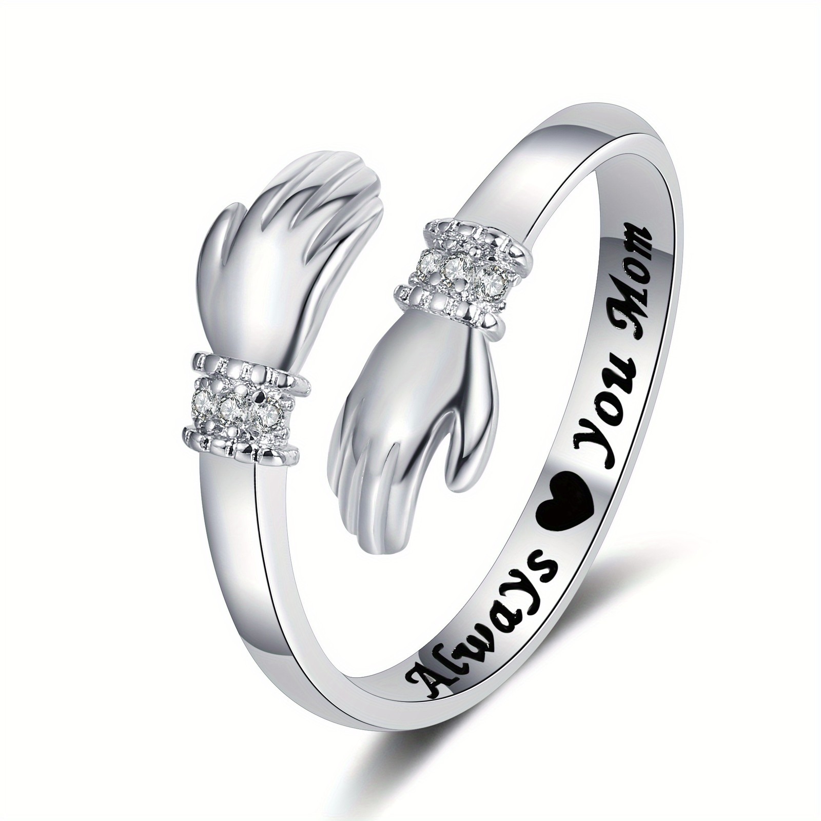Trendy Minimalist Brass Hugging Engraved Open Adjustable Diamond-Accented Ring