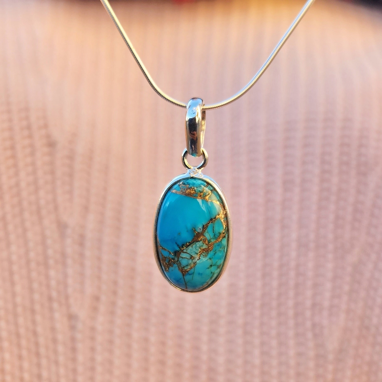 Genuine Turquoise Pendant, Sterling Silver Copper Turquoise Pendant, USA Seller