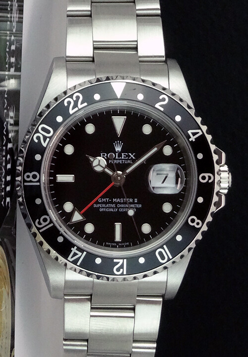 ROLEX – Mens Stainless Steel GMT Master II Black SEL No Holes 16710 – SANT BLANC