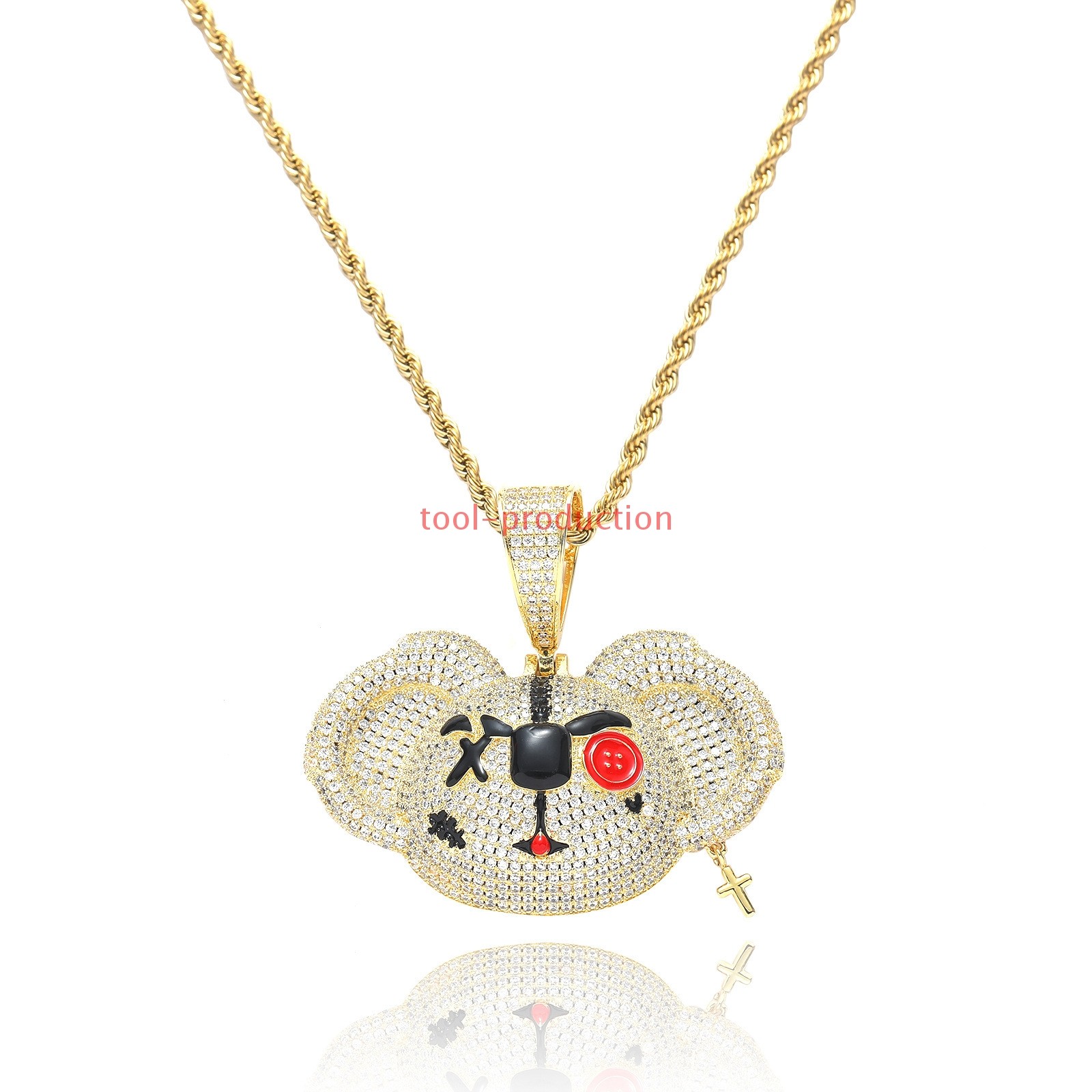Handmade Sparkling Cross Charm Bear Zircon Pendant With Free Chain