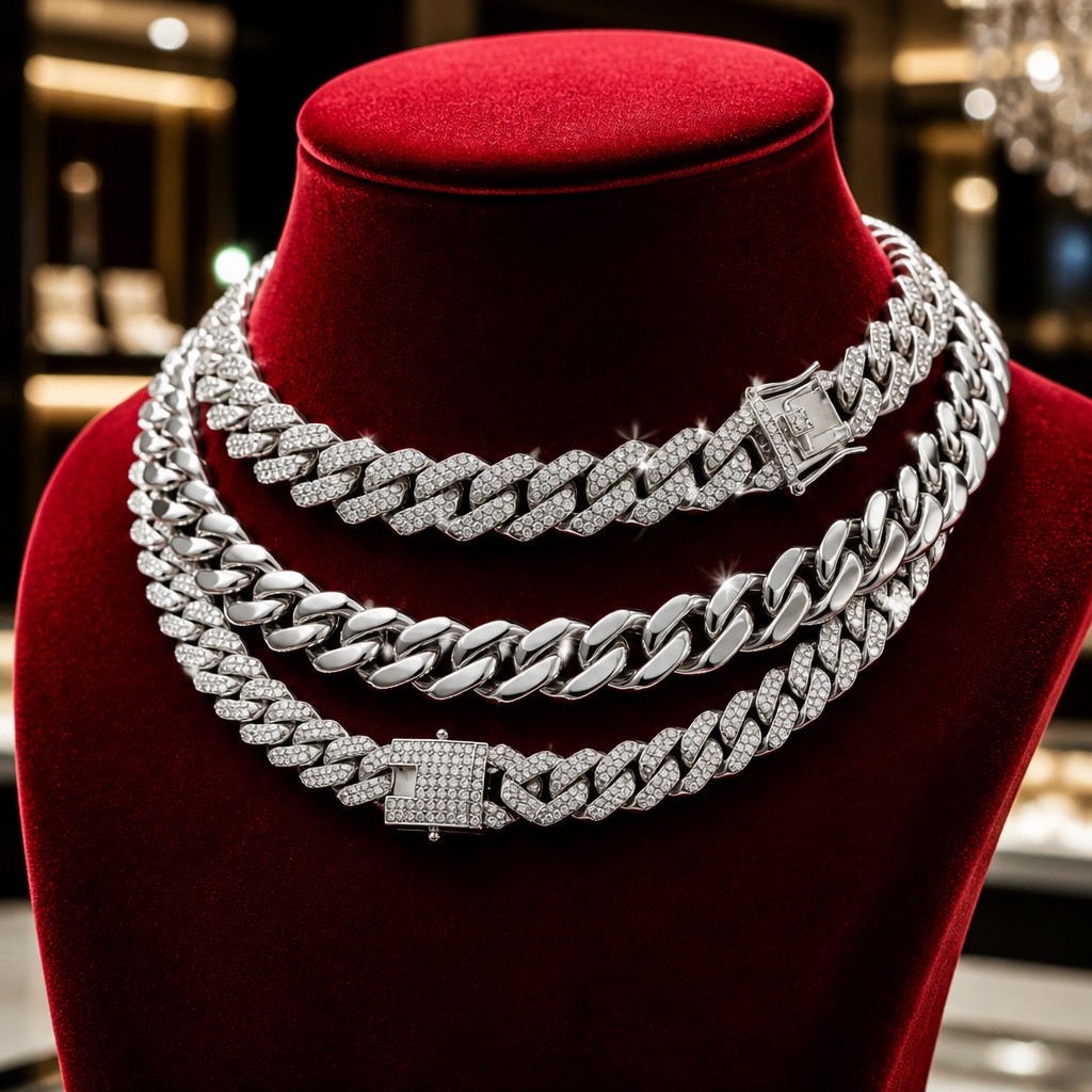 Miami Cuban Link Chain Iced Out Stainless Steel Necklace New Condition