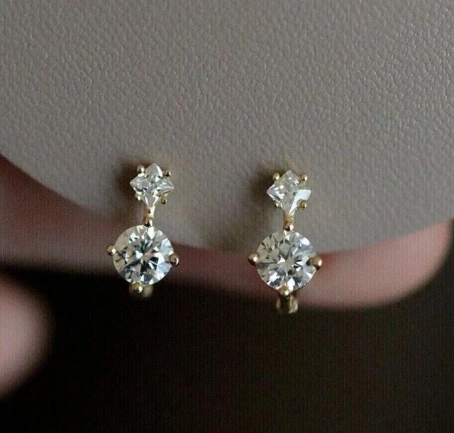 3 Ct Round Cut Simulated Diamond Huggie Hoop Earrings 14k Yellow Gold Plated