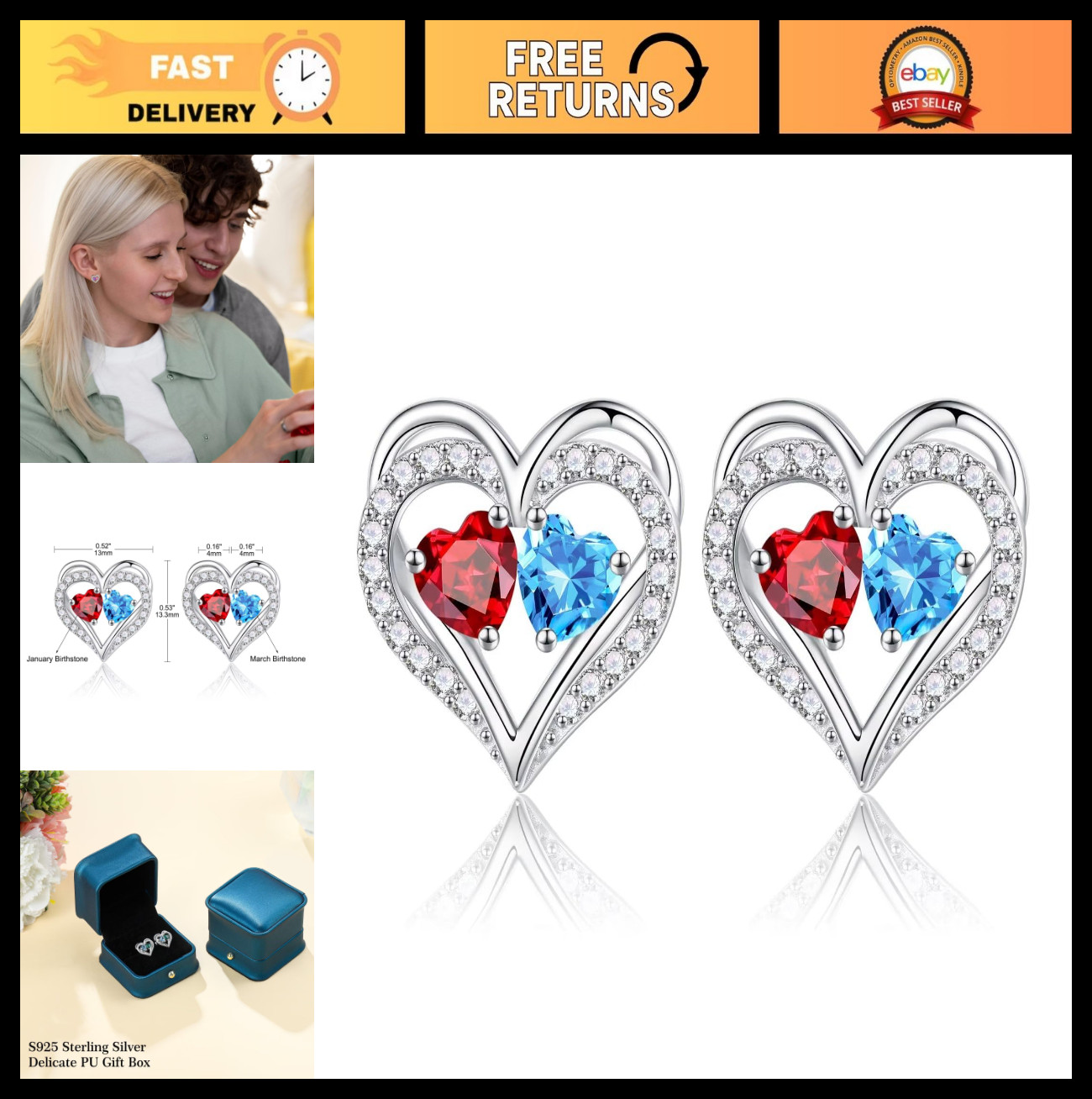 925 Sterling Silver Birthstone Earrings – Perfect Anniversary & Birthday Gifts f