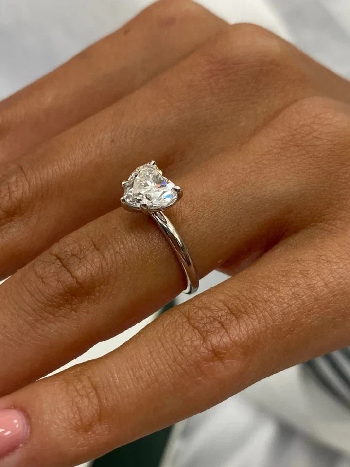 Diamond Wedding Ring IGI Heart Cut 2 Carat 14k White Gold Lab Grown E F VVS CVD