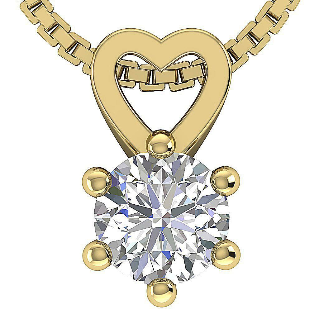 Heart Solitaire Pendant Natural SI1 G 0.25 Carat Round Diamond 14K Yellow Gold