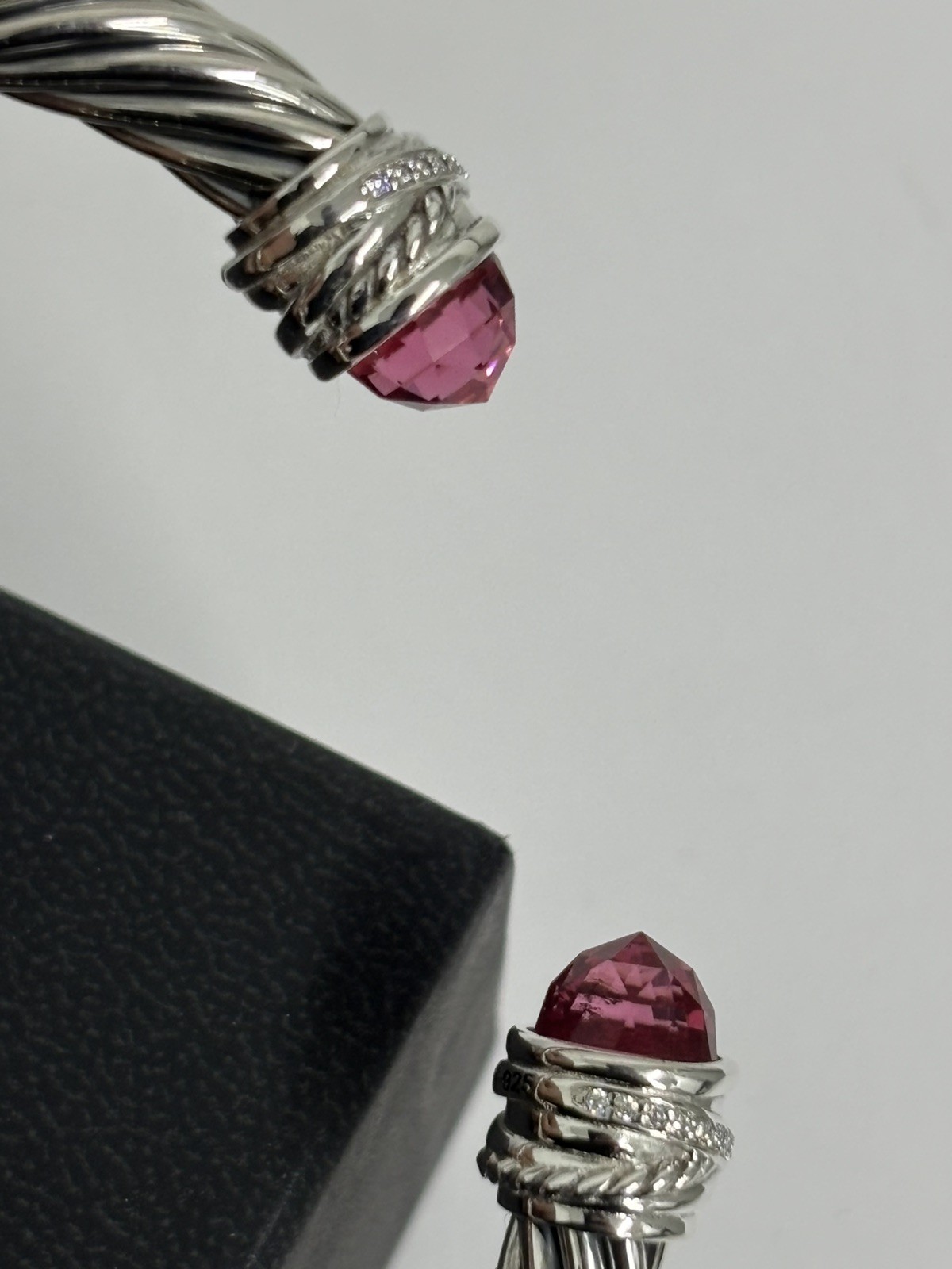 David 7mm Cable Cuff Bracelet 925 Sterling Silver Tourmaline & Diamond