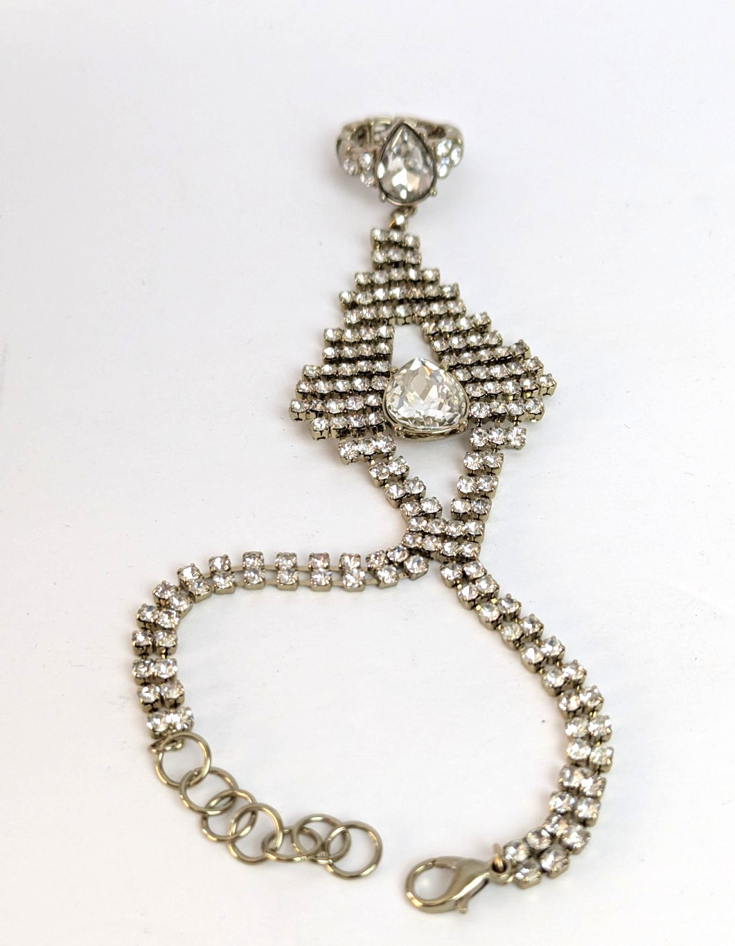 Extreme Glitz Rhinestone Ring and Slave Bracelet Prong Set Stones Elegant Bling