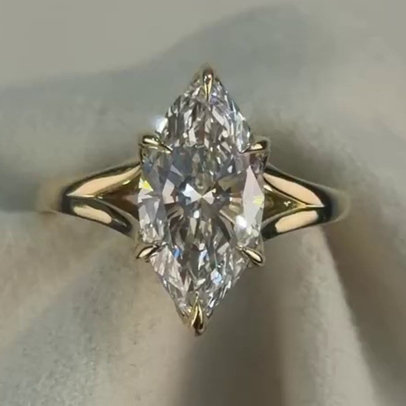 4.00 Ct Marquise D Moissanite Six Prong Engagement Ring 14K Yellow Gold Plated