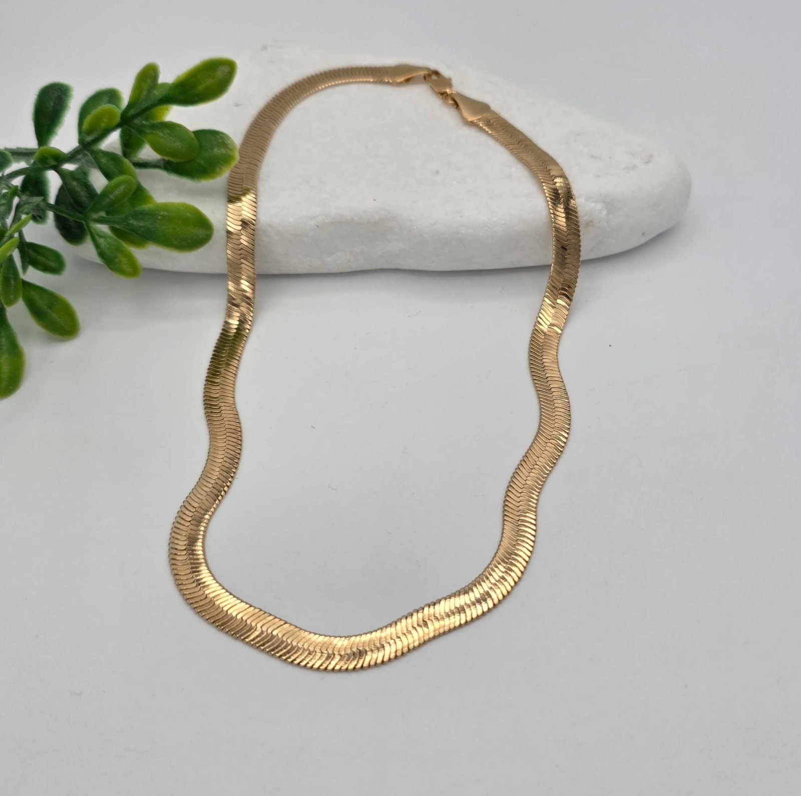 Gold Herringbone Necklace, 14k Heavy Plated Gold, 9mm Width, Unisex