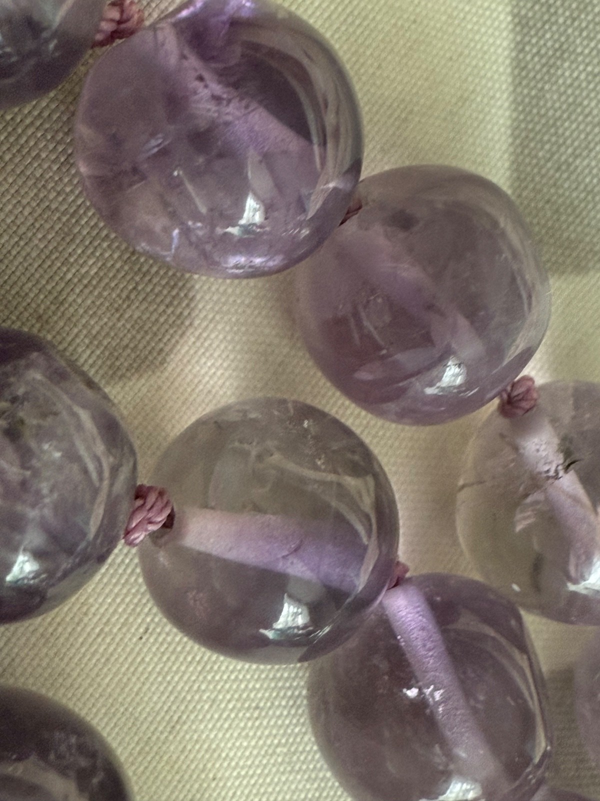 Hand polished amethyst 41 beaded graduated knotted 21.5” necklace