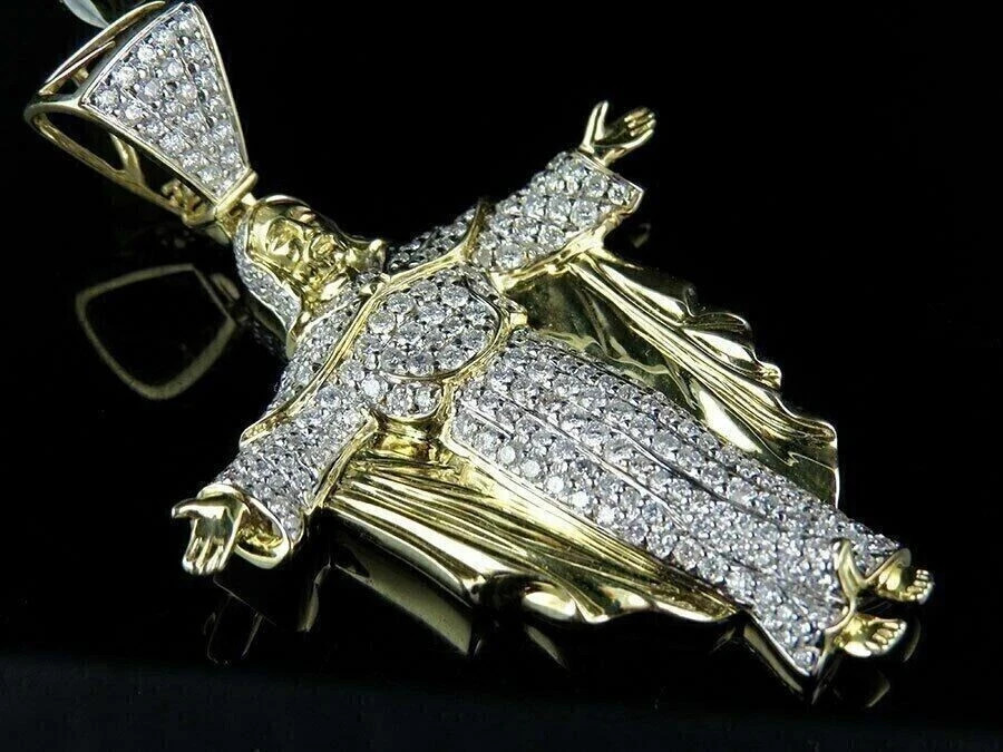 Lab Created Diamond Men’s 2Ct Round Jesus Charm Pendant 14k Yellow Gold Plated