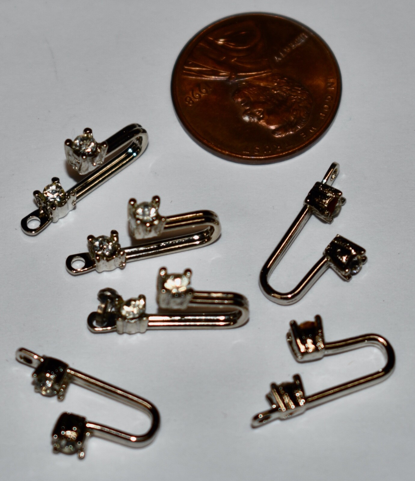 6 VINTAGE rhinestone CLASP CLASPS HOOK STYLE NOS 17mm 5/8 in SILVERTONE