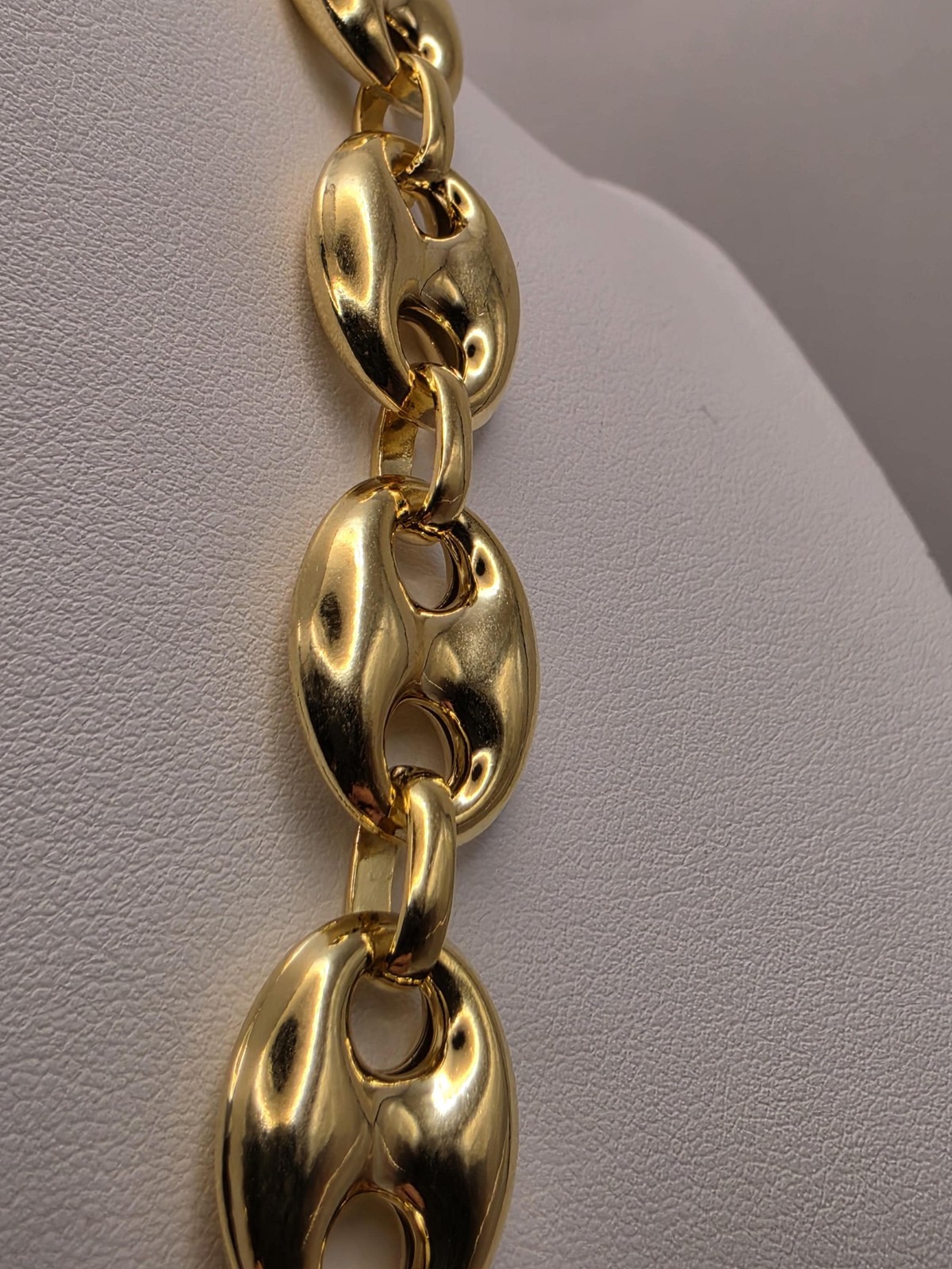 Gold Plated Sterling Silver Puffed Mariner Chain Necklace 20.5 Inch 14.2mm 53.8