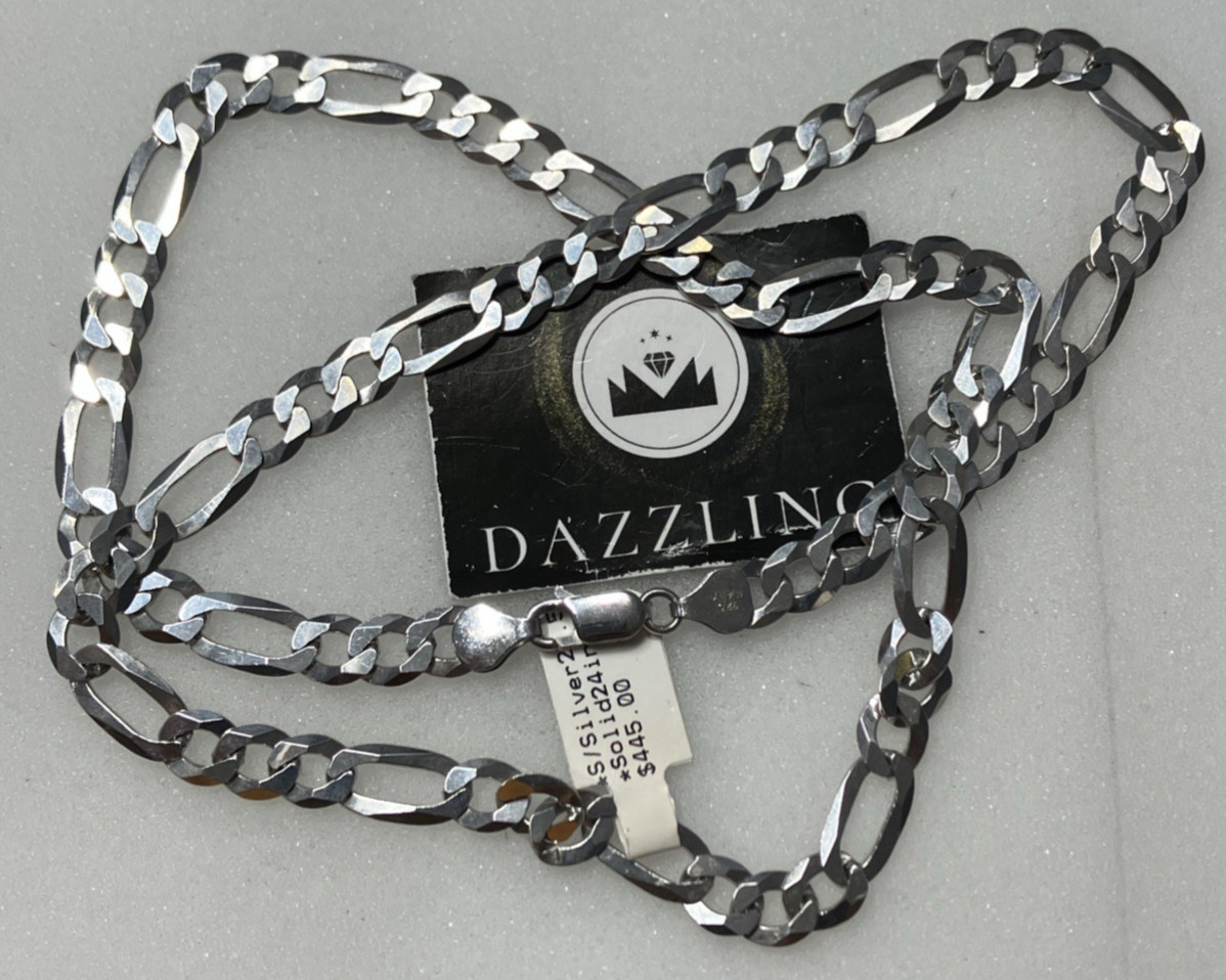 925 Sterling Silver Italy Solid Figaro Chain 27.5grams 7.6mm 24” New wit Tag