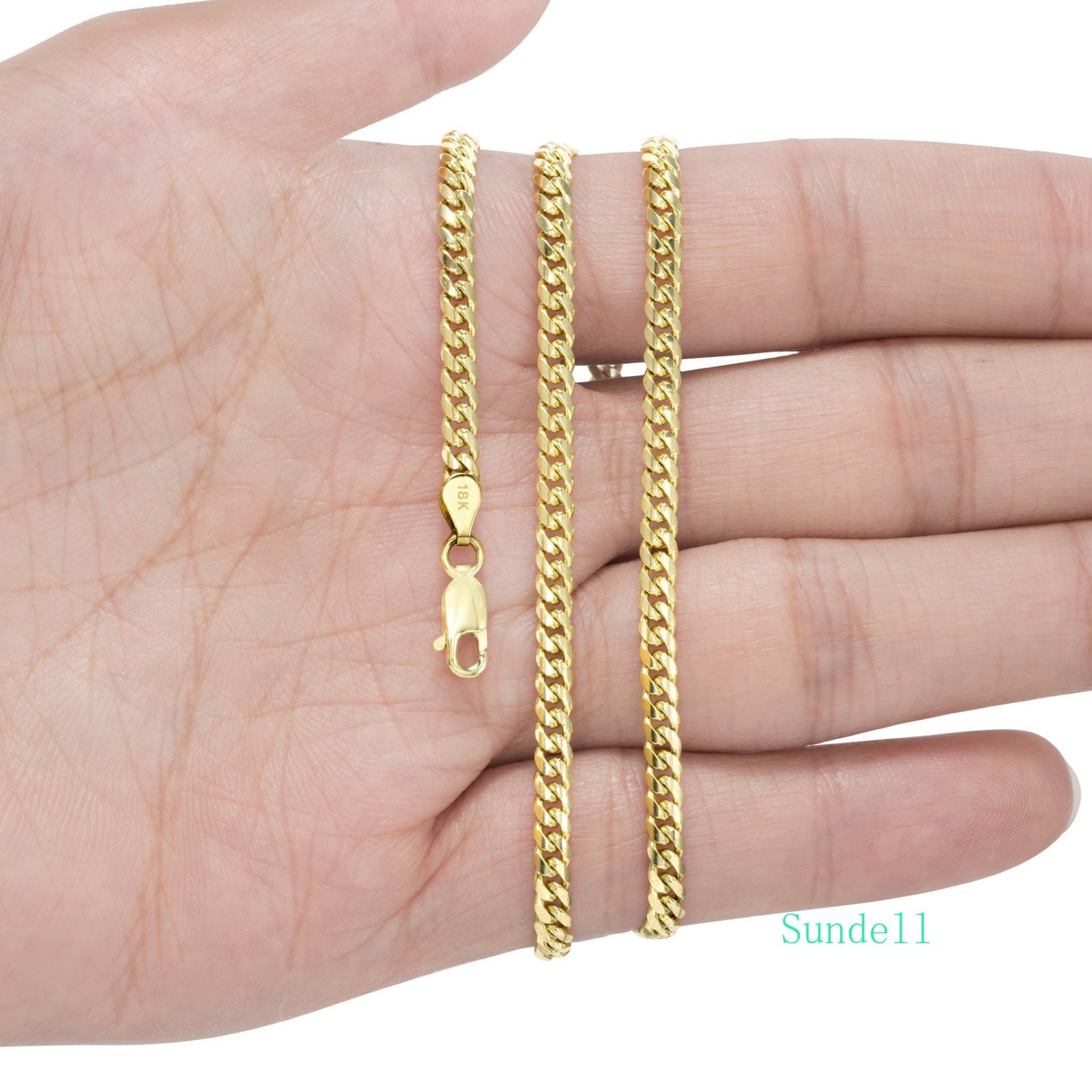 18K Yellow Gold Solid 2.7mm-7mm Miami Cuban Chain Necklace Mens Womens 16″-30″