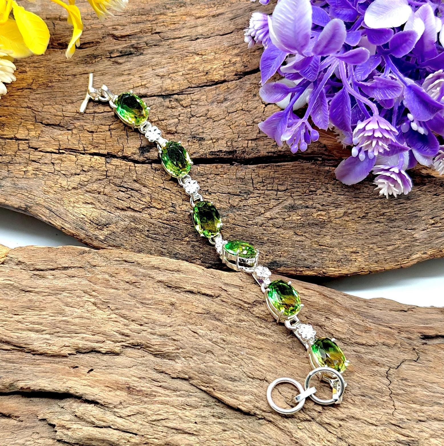 Multi Color Tourmaline Bracelet 925 Sterling Silver Gemstone Handmade Jewelry
